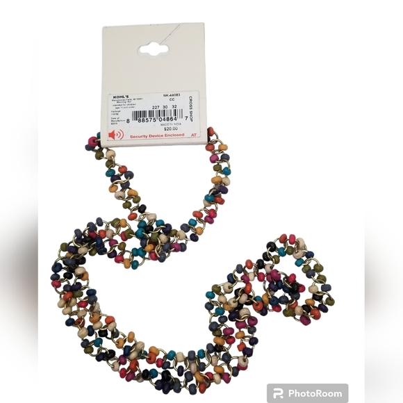 SO BRAND NWT MULTICOLORED WOOD BEAD CHAIN NECKLACE - Picture 3 of 6